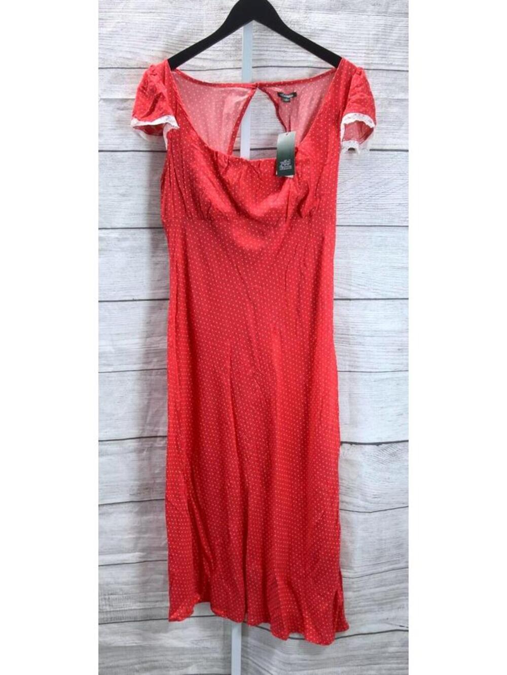 Wild Fable Pink Red Polka Dots Flutter Cap Sleeve Maxi A-Line Dress Size Small